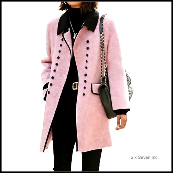 Jackets & Blazers - Women's Wool Blend Pea Coat Double Breasted Notch Lapel Long Sleeve